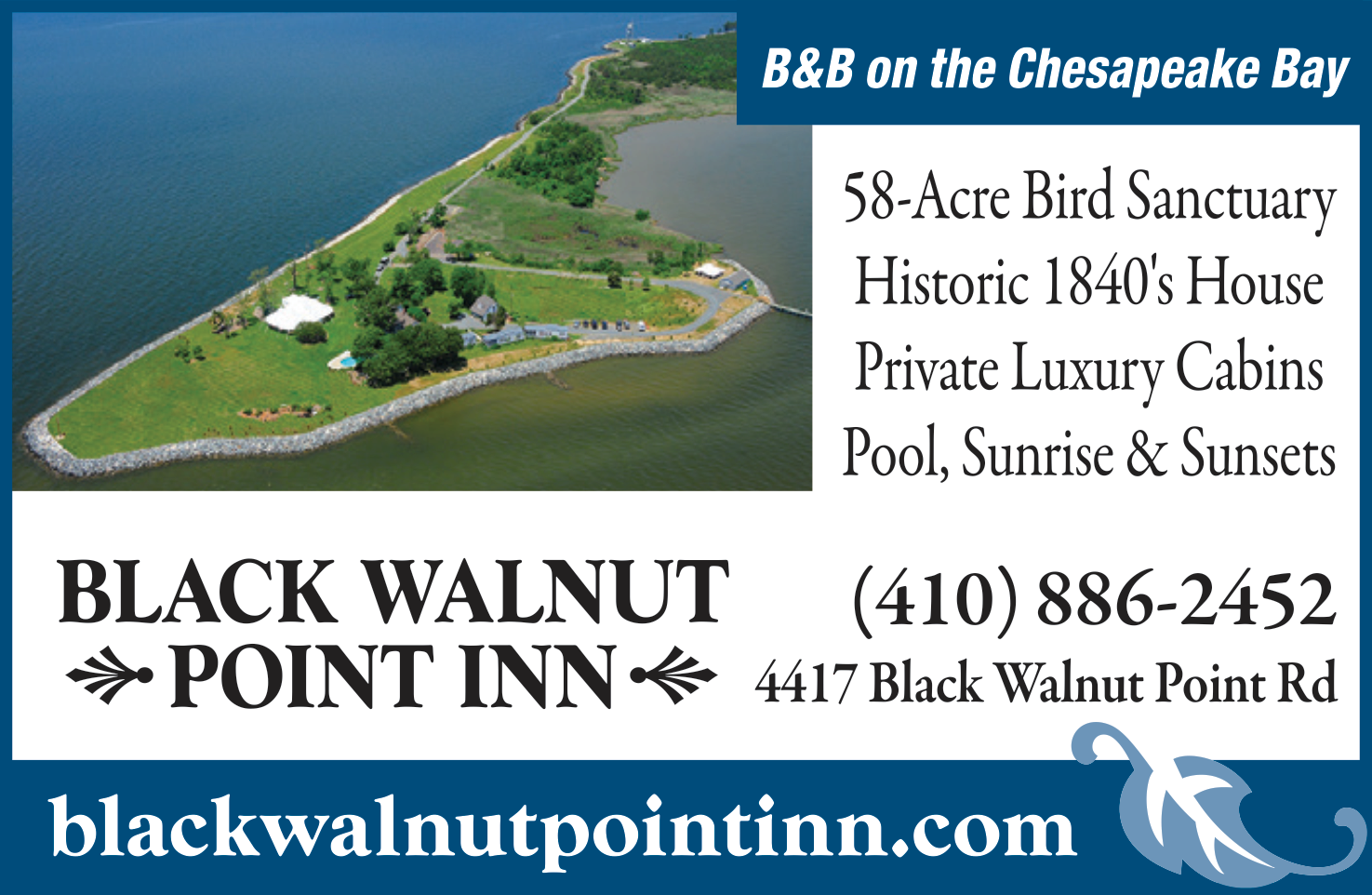 Black Walnut Point Inn Bed & Breakfast Print Ad