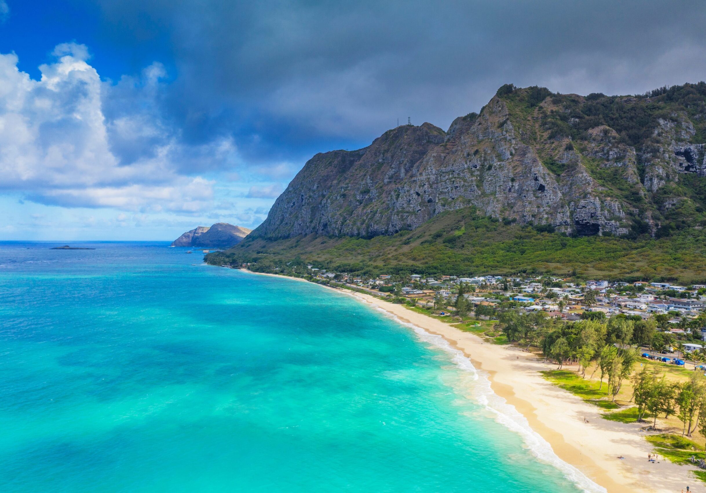 Aerial,View,By,Drone,,Waimanalo,Beach,,Oahu,Island,,Hawaii,,United