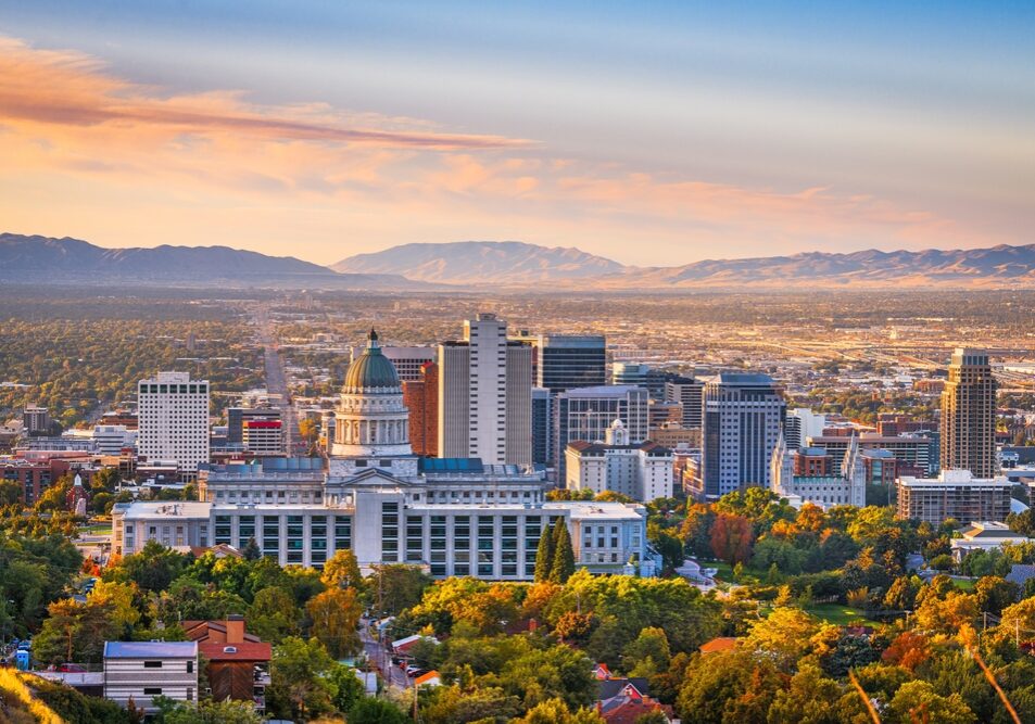 Salt,Lake,City,,Utah,,Usa,Downtown,City,Skyline,At,Dawn.