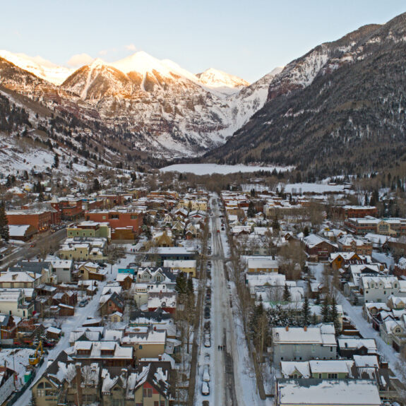 Telluride,Colorado,Usa,Aerial,Above,View,At,Sunset,Mountain,Peak