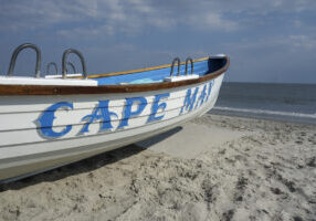Lifeguard boat on the beach at Cape May, New Jersey.