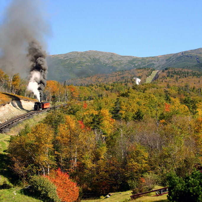 The old cog train once again makes its climb up the side of Mount