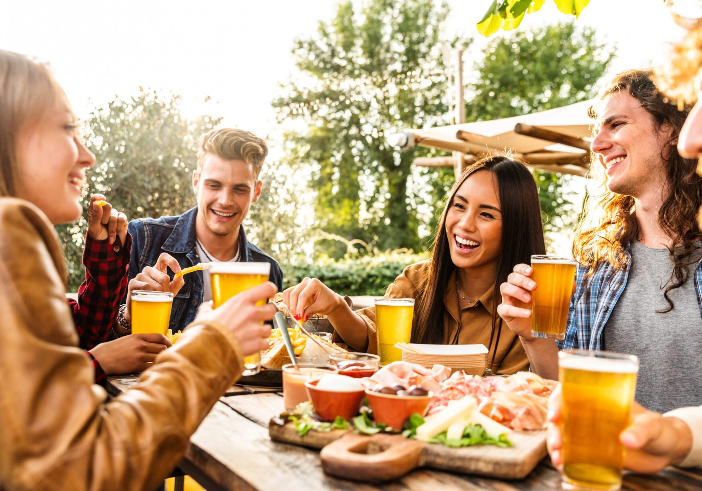 Group,Of,Multi,Ethnic,Friends,Having,Backyard,Dinner,Party,Together